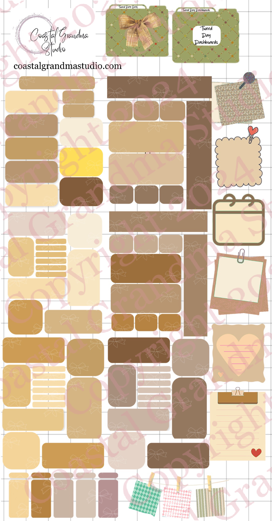 Classic Tweed Bow! Day Dashboards Digital Pre-Cropped Stickers For Goodnotes (5100-DDA)