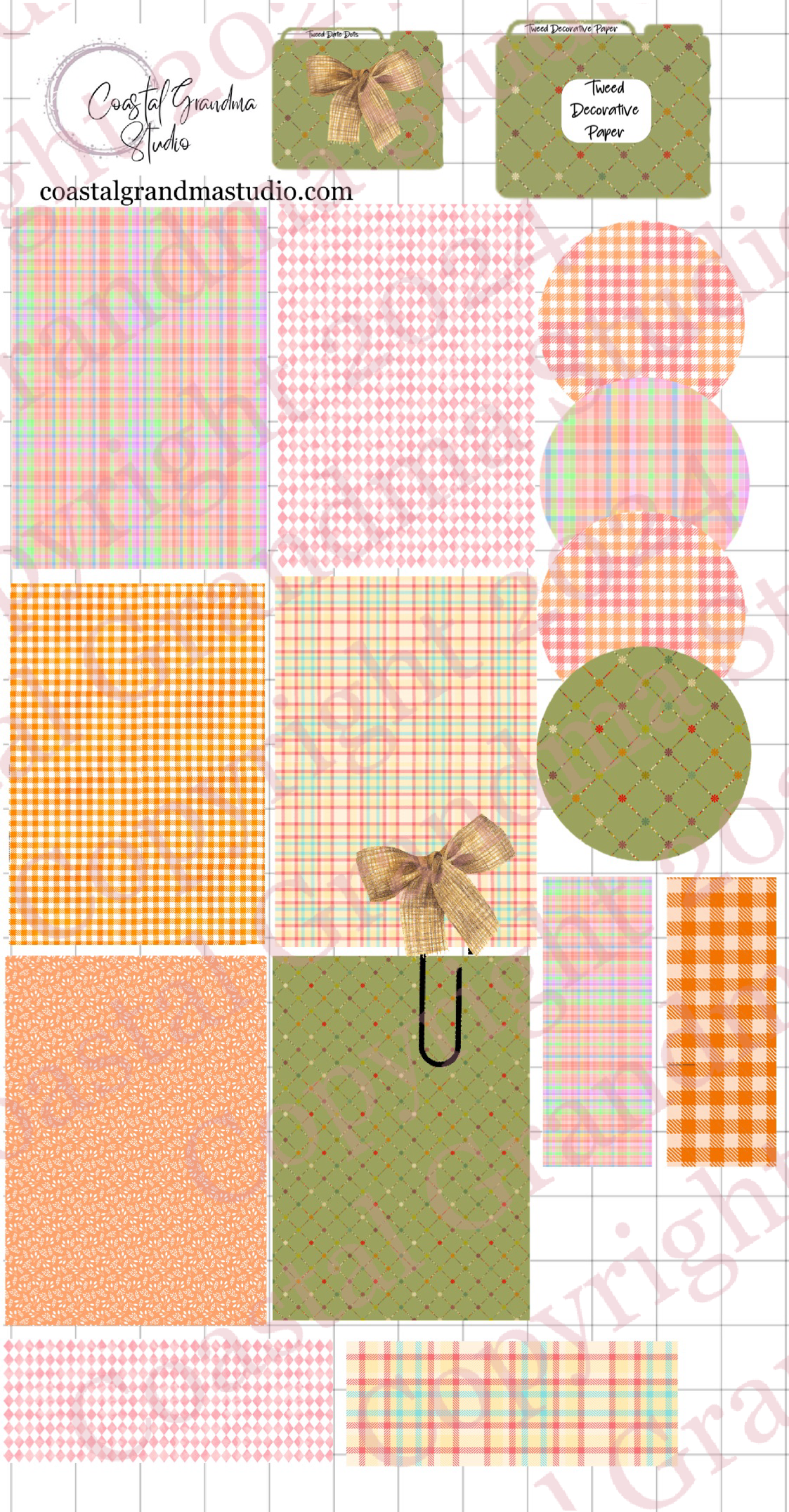 Classic Tweed Bow! Decorative Papers & Goodies Digital Pre-Cropped Stickers For Goodnotes (5100-PG)
