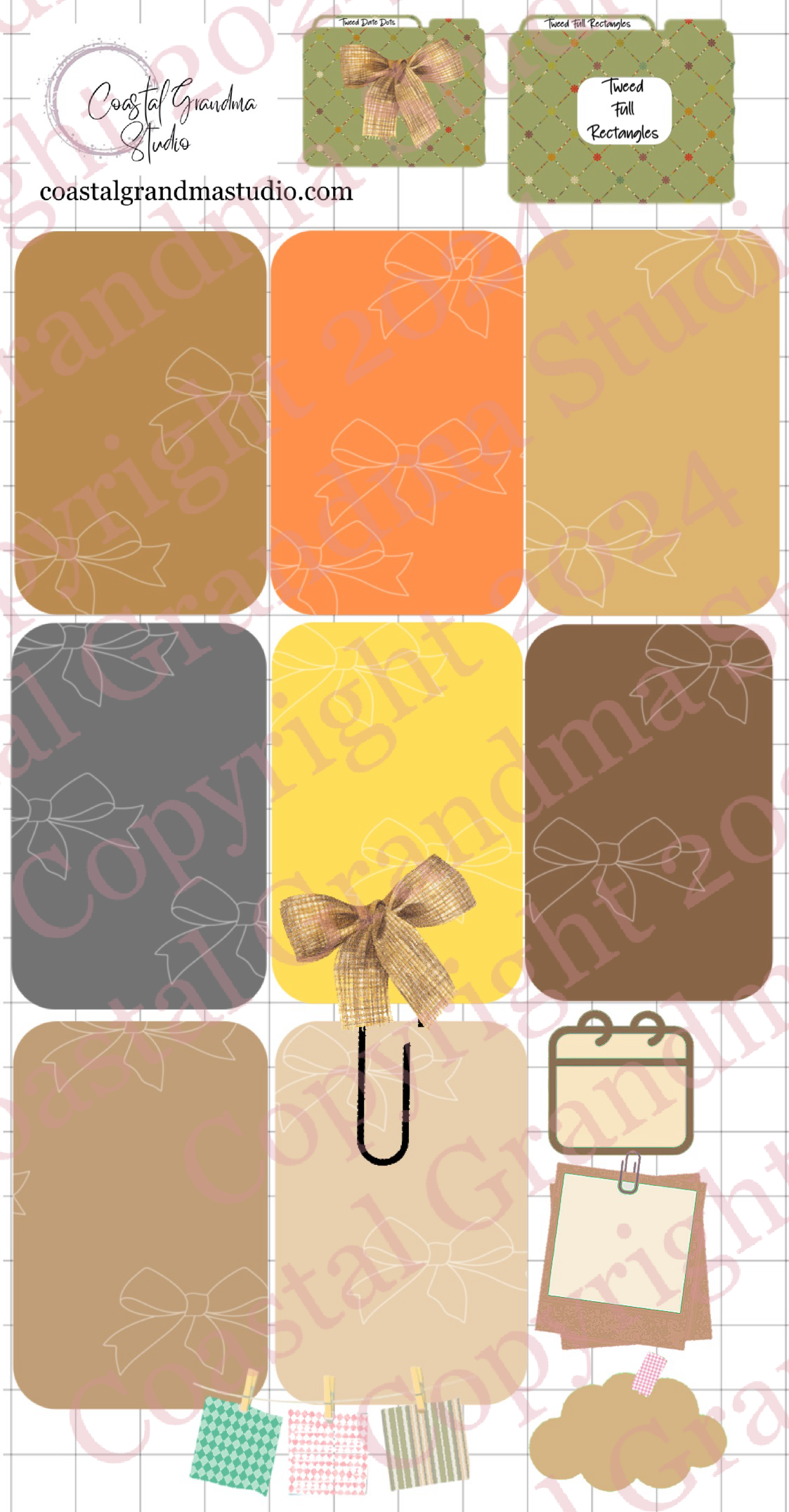 Classic Tweed Bow! Full Rectangles Digital Pre-Cropped Stickers For Goodnotes (5100-FR)