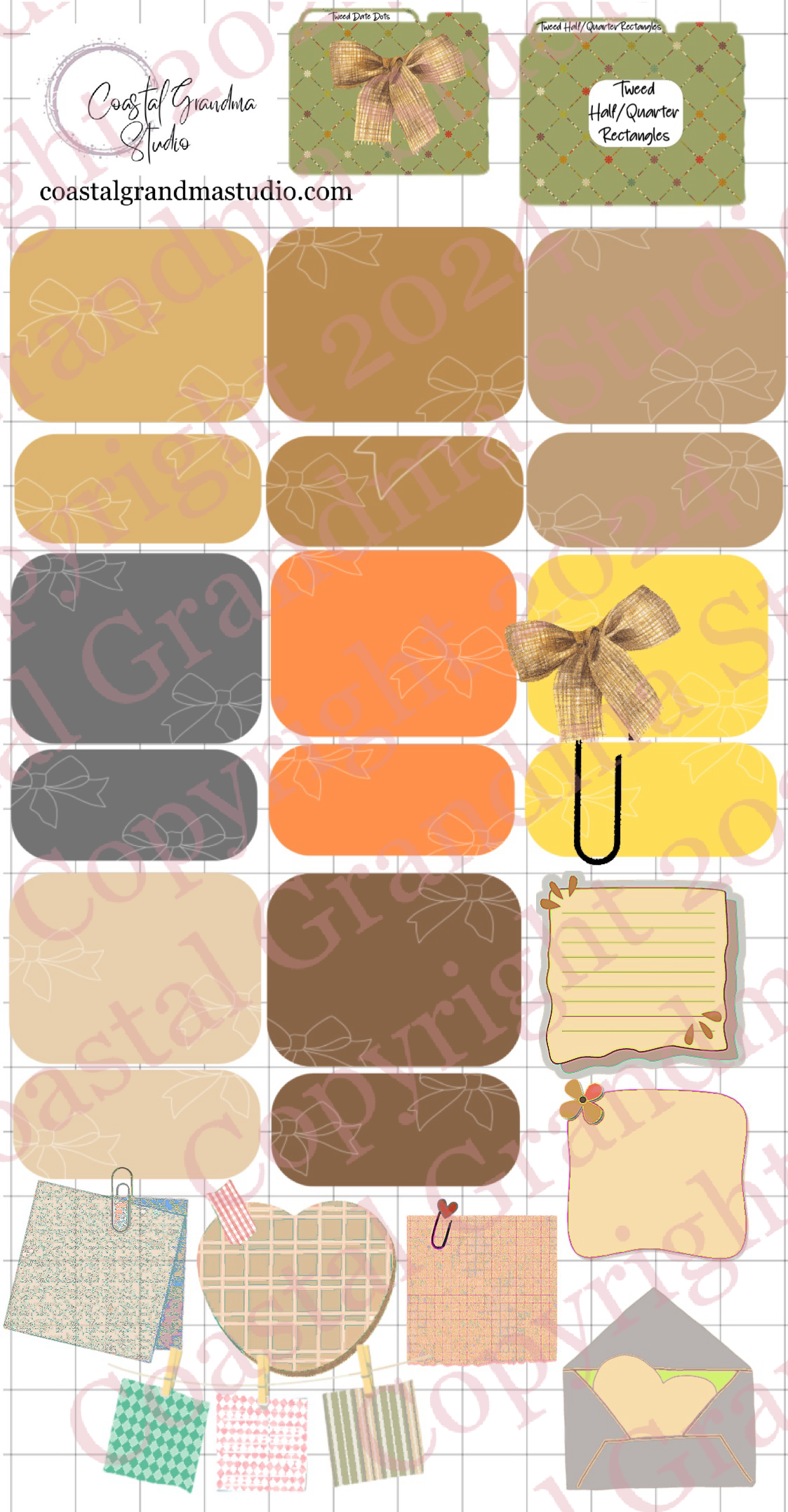 Classic Tweed Bow! Half/Quarter Rectangles Digital Pre-Cropped Stickers For Goodnotes (5100-HQ)
