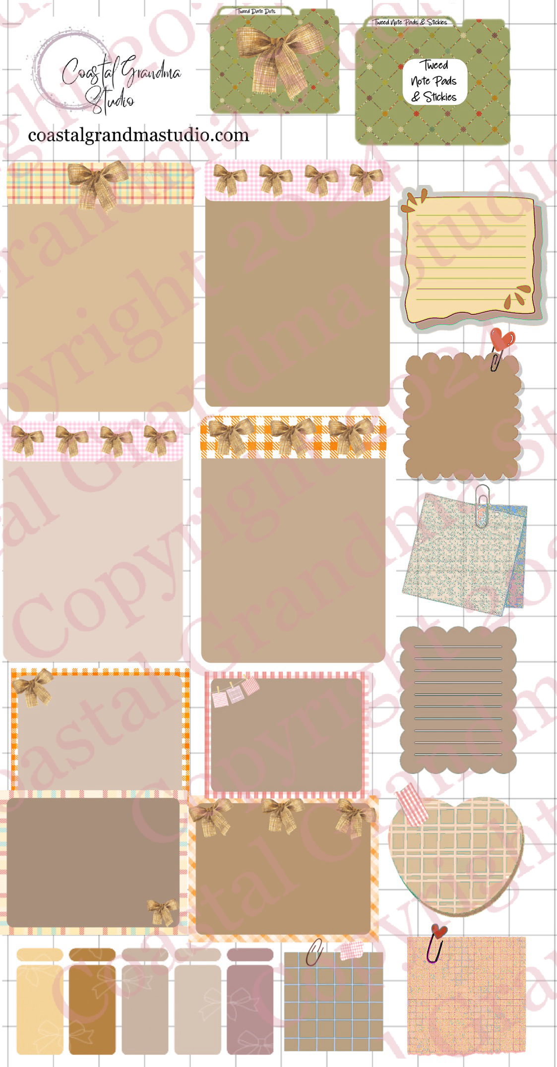 Classic Tweed Bow! Note Pads & Stickers Digital Pre-Cropped Stickers For Goodnotes (5100-NP)