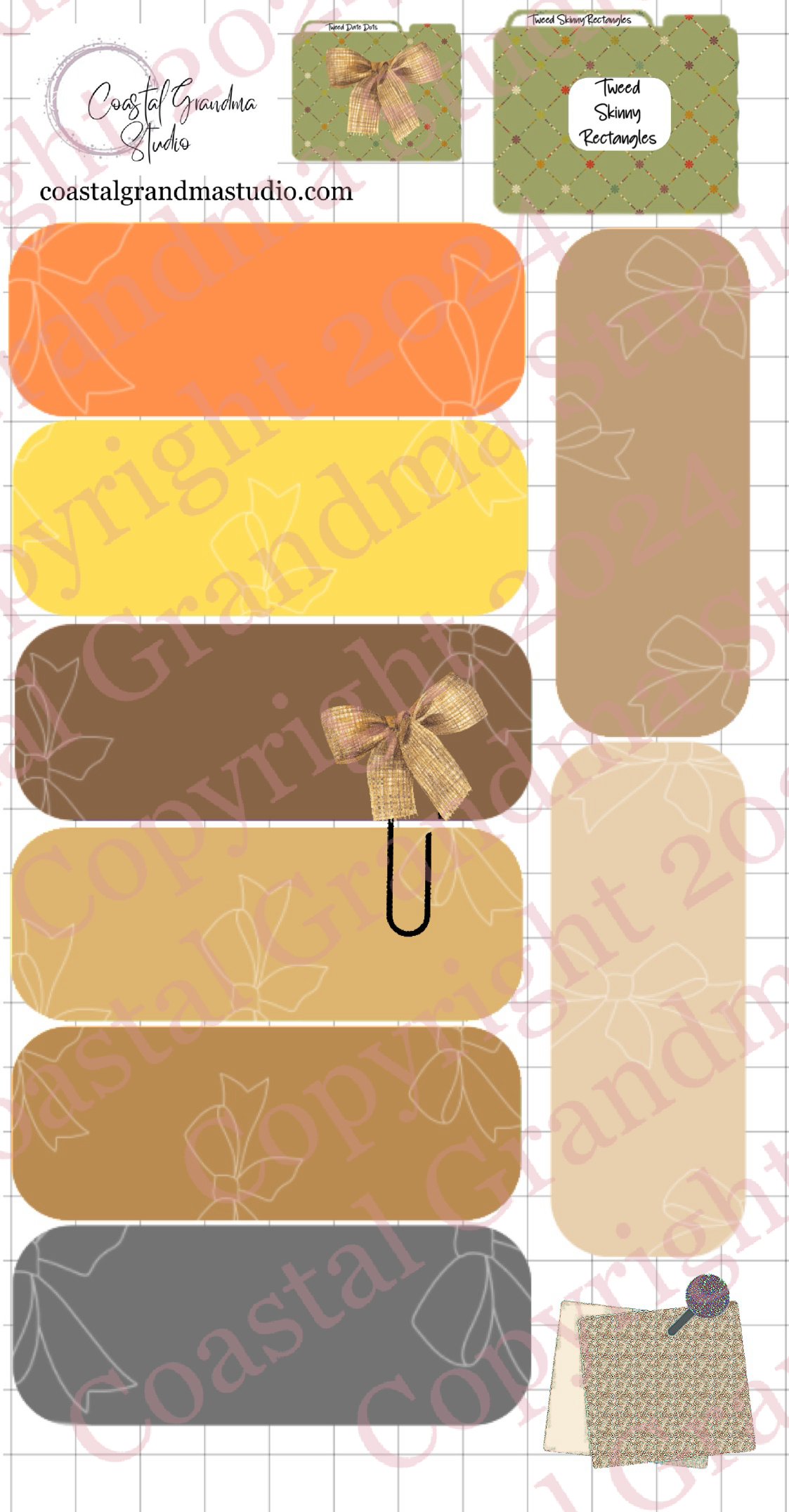 Classic Tweed Bow! Skinny Rectangles Digital Pre-Cropped Stickers For Goodnotes (5100-SR)