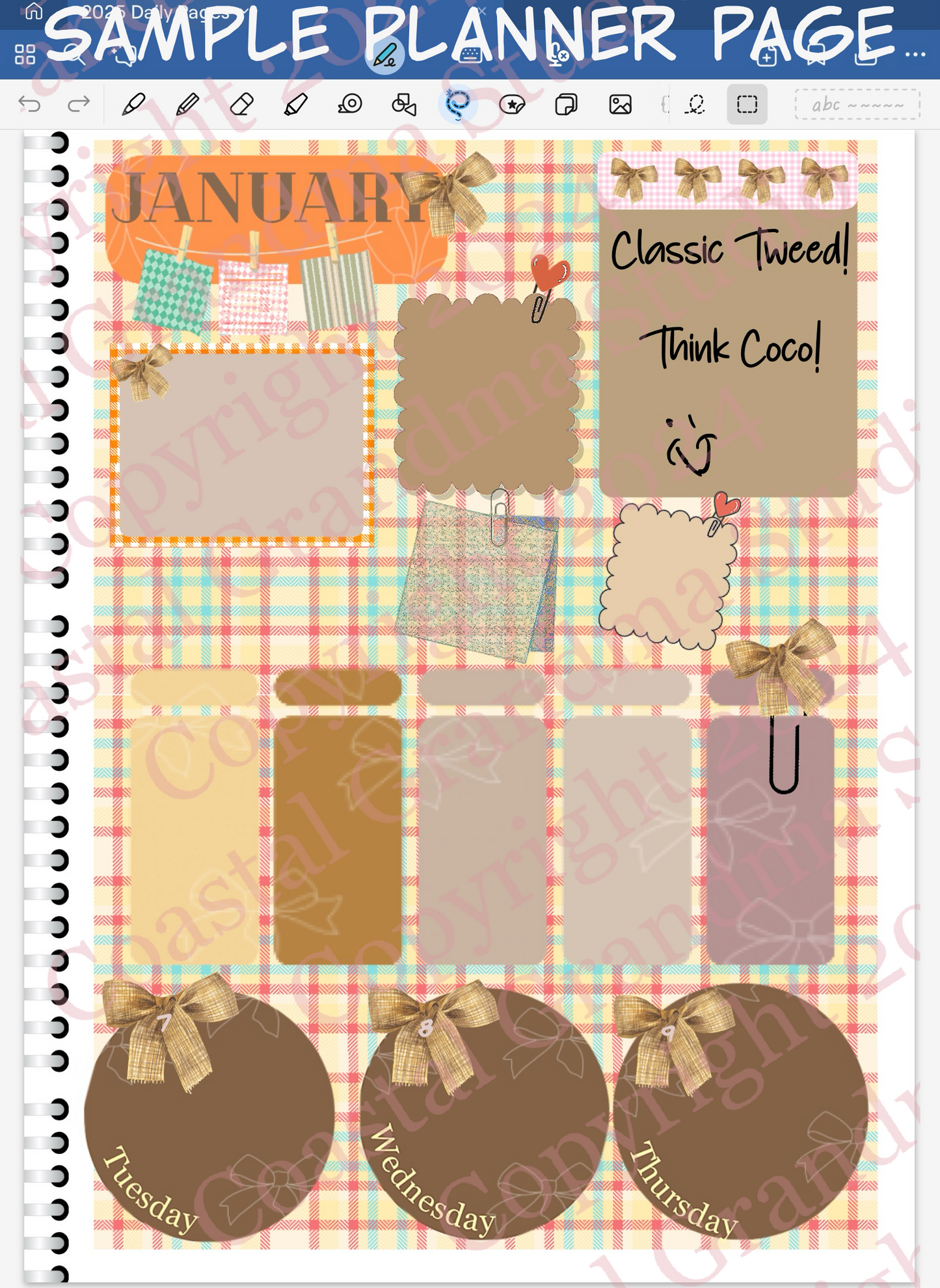Classic Tweed Bow! Full Rectangles Digital Pre-Cropped Stickers For Goodnotes (5100-FR)