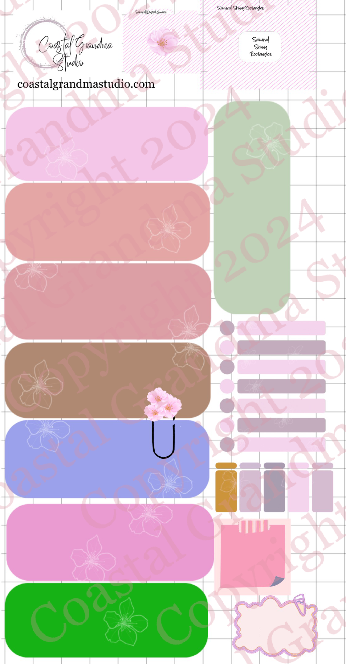 Sakura Splendor! Skinny Rectangles Digital Pre-Cropped Stickers For Goodnotes (6400-SR)