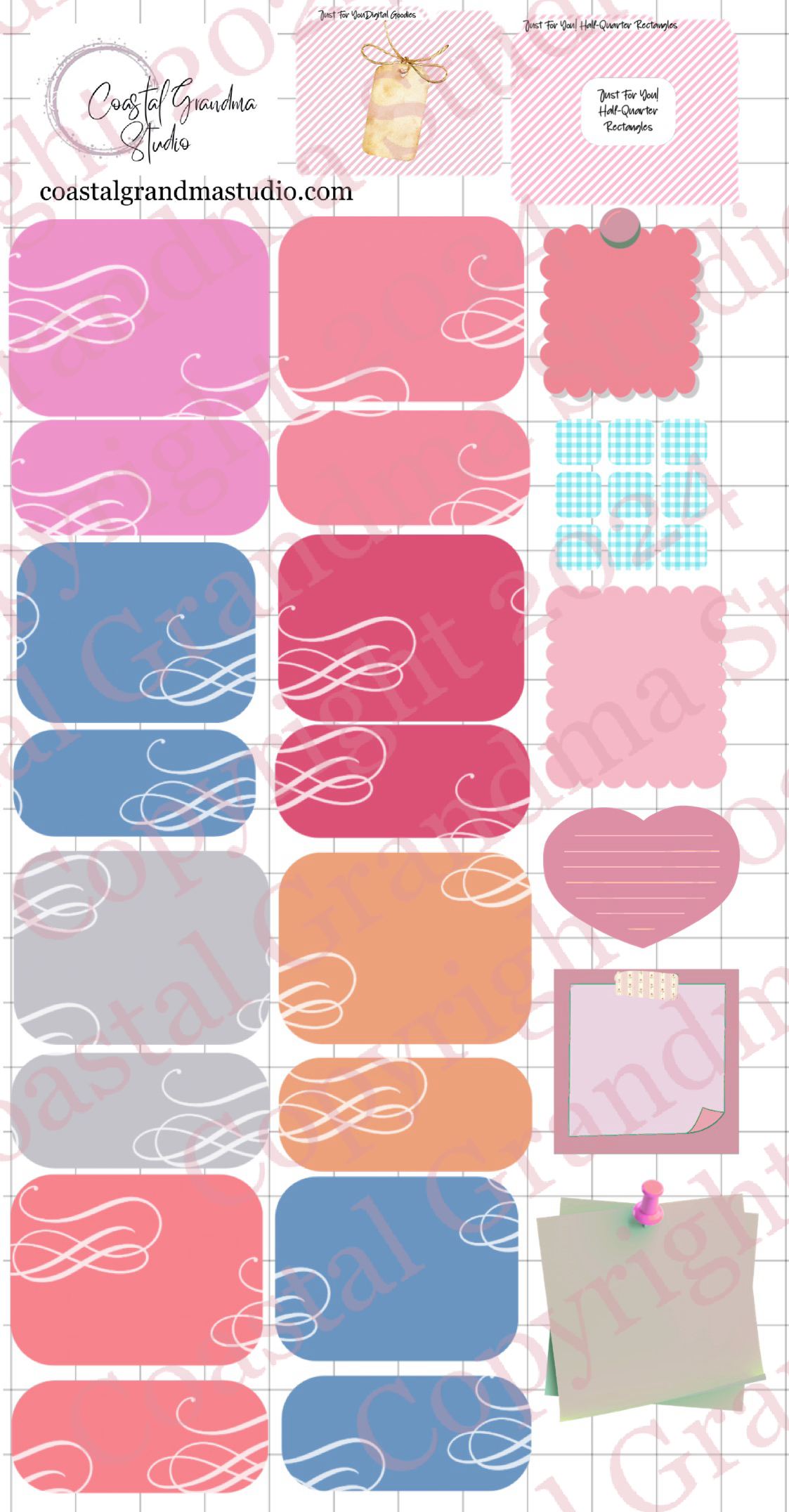 Just For You! Half/Quarter Rectangles Digital Pre-Cropped Stickers For Goodnotes (5700-HQ)