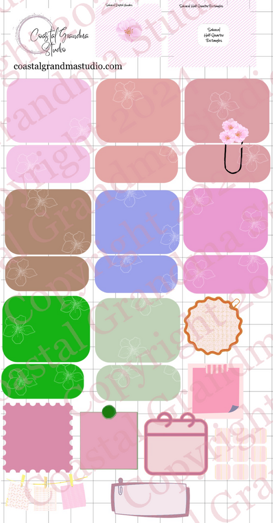 Sakura Splendor! Half/Quarter Rectangles Digital Pre-Cropped Stickers For Goodnotes (6400-HQ)