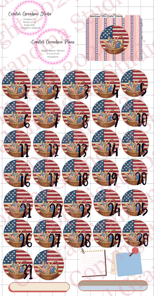 Americana Stitch! GoodNotes Sticker Bundle – Digital Planner Stickers for iPad, Pre-Cropped Aesthetic Stickers Pack (9100-BU)