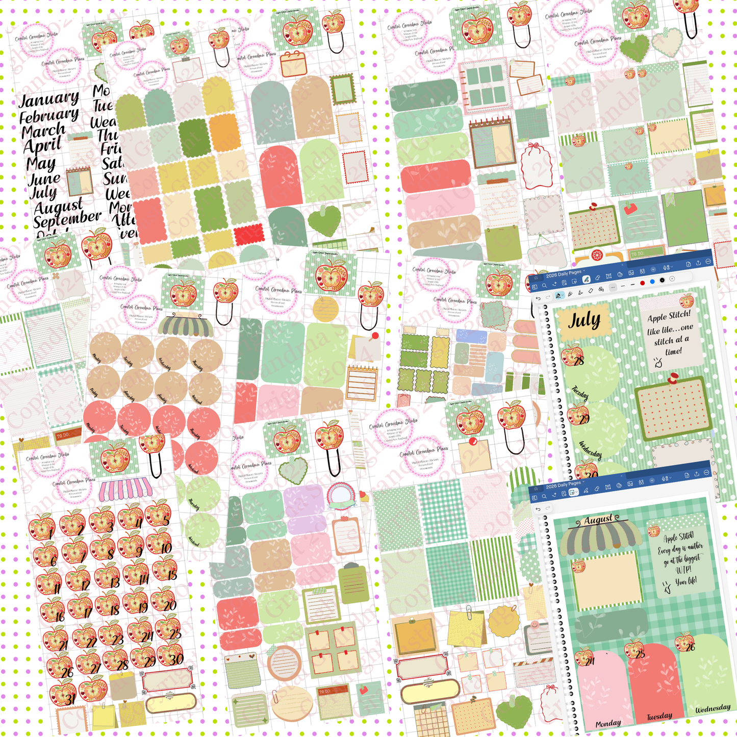 Apple Stitch! GoodNotes Sticker Bundle – Digital Planner Stickers for iPad, Pre-Cropped Aesthetic Stickers Pack (9700-BU)