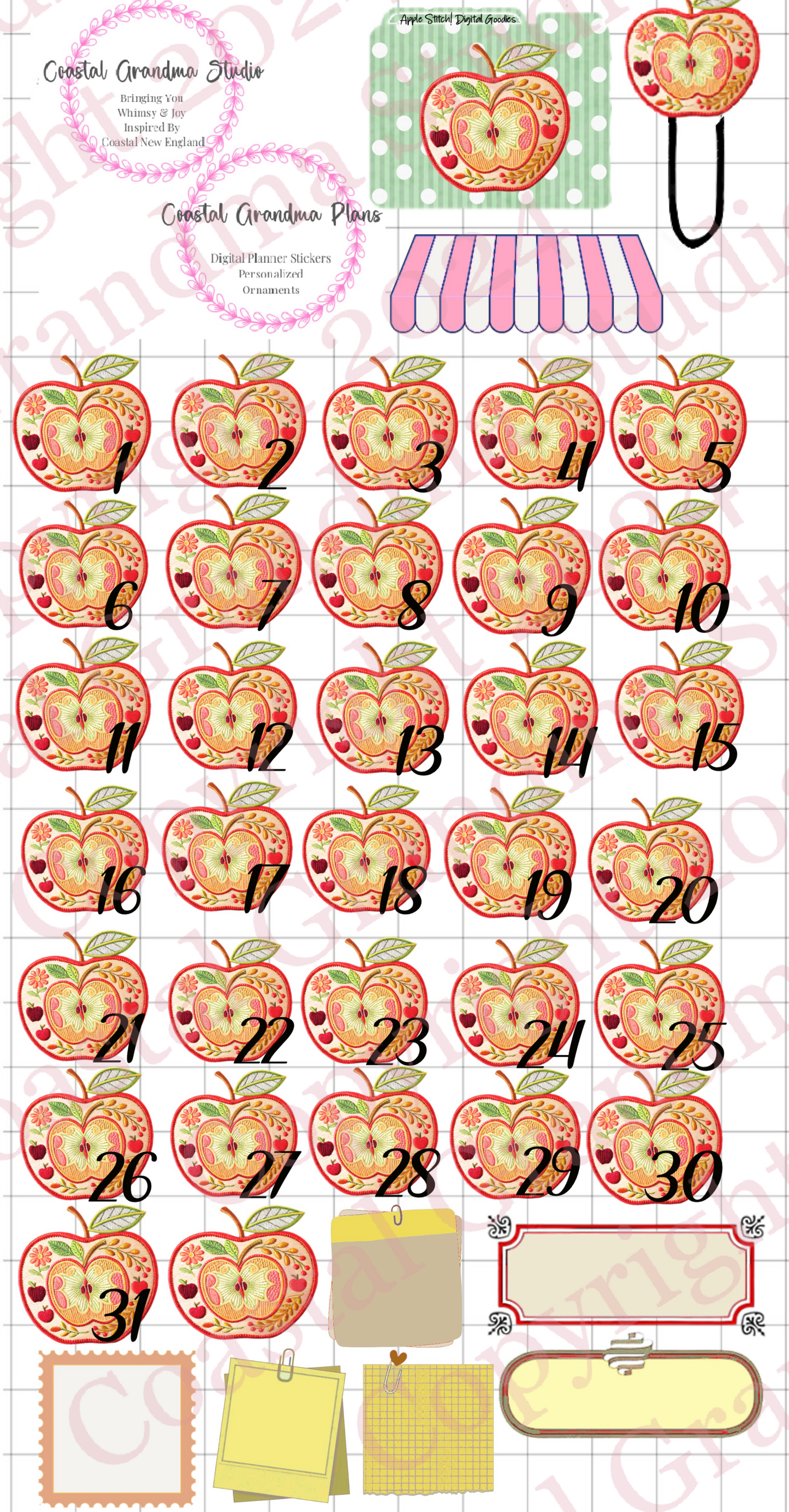 Apple Stitch! GoodNotes Sticker Bundle – Digital Planner Stickers for iPad, Pre-Cropped Aesthetic Stickers Pack (9700-BU)