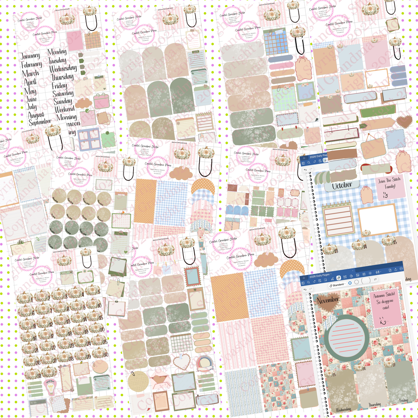Autumn Stitch! GoodNotes Sticker Bundle – Digital Planner Stickers for iPad, Pre-Cropped Aesthetic Stickers Pack (9400-BU)