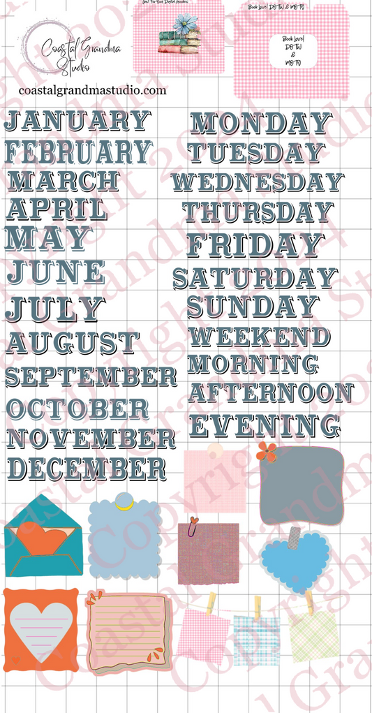 Book Love! Days Of The Week/Months Of The Year Digital Pre-Cropped Stickers For Goodnotes (5800-DM)