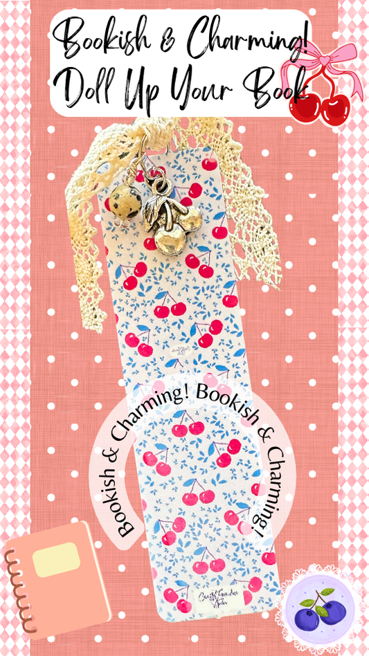 Cherry Charm Bookmark – Cute Aesthetic Bookmark with Lace Ribbon, Gift for Book Lovers (1104-B)