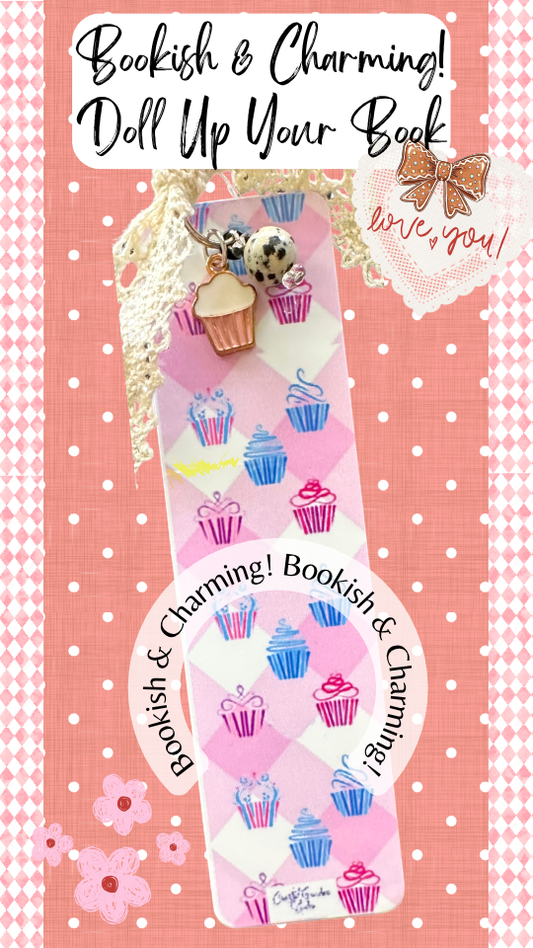Cupcake Charm Bookmark – Cute Aesthetic Bookmark with Lace Ribbon, Gift for Book and Journal Lovers (1311-B)