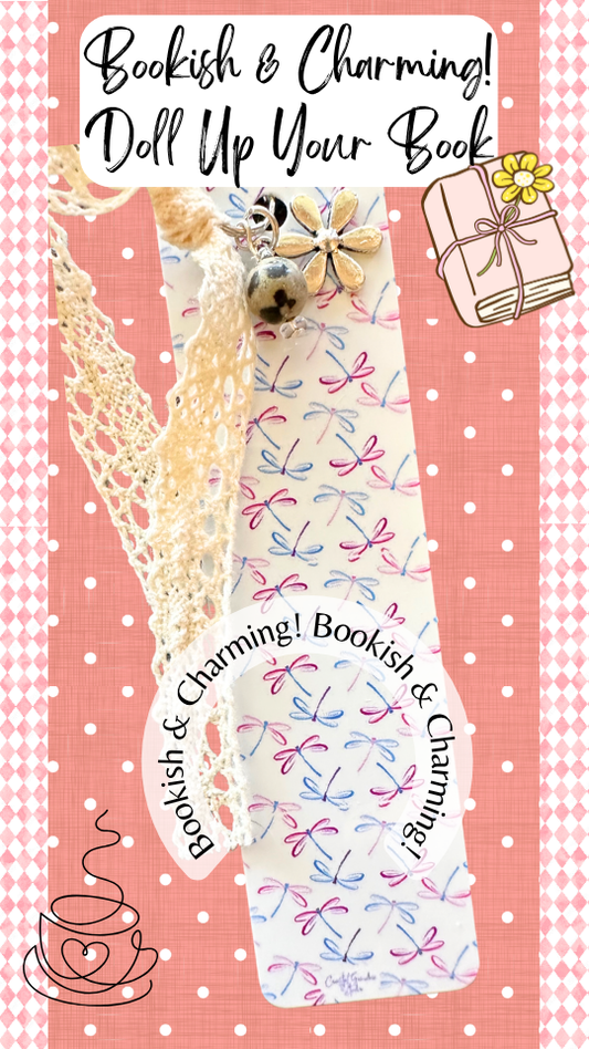 Dragonfly Magic Charm Bookmark – Cute Aesthetic Dragonfly Bookmark with Lace Ribbon, Gift for Book Lovers (1320-B)