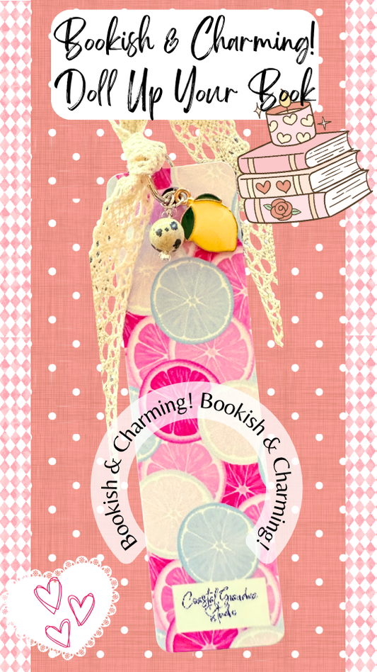 Fresh Citrus Charm Bookmark – Cute Aesthetic Bookmark with Lace Ribbon, Gift for Book Lovers (1345-B)