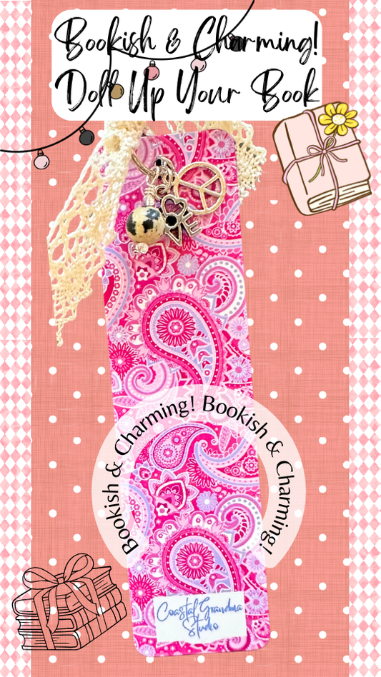 Peace and LOVE Charm Bookmark – Cute Aesthetic Bookmark with Lace Ribbon, Gift for Book and Journal Lovers (1364-B)