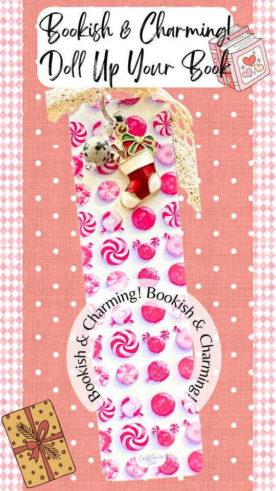 Christmas Stocking Charm Bookmark – Cute Aesthetic Bookmark with Lace Ribbon, Gift for Book Lovers (1427-B)