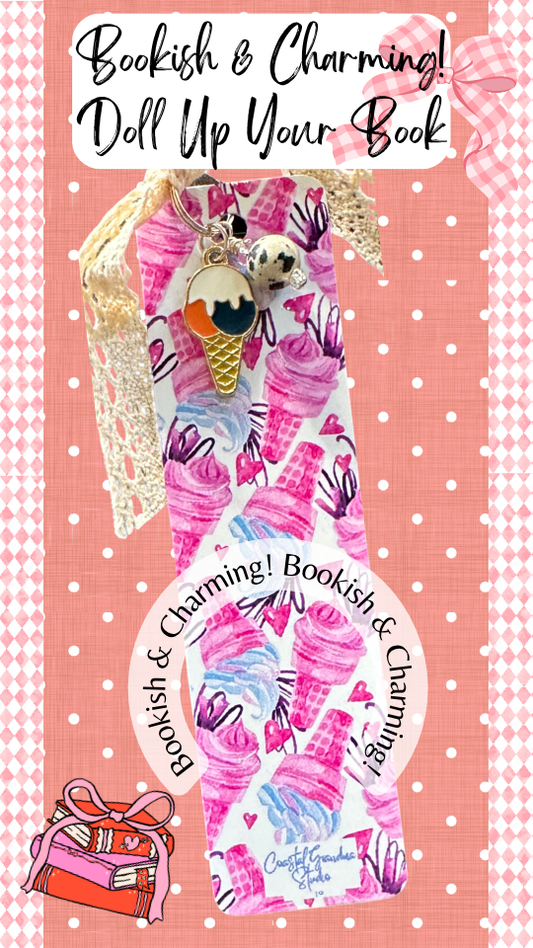 Whimsical Ice Cream Bookmark – Cute Aesthetic Bookmark with Lace Ribbon, Gift for Book Lovers (1513-B)
