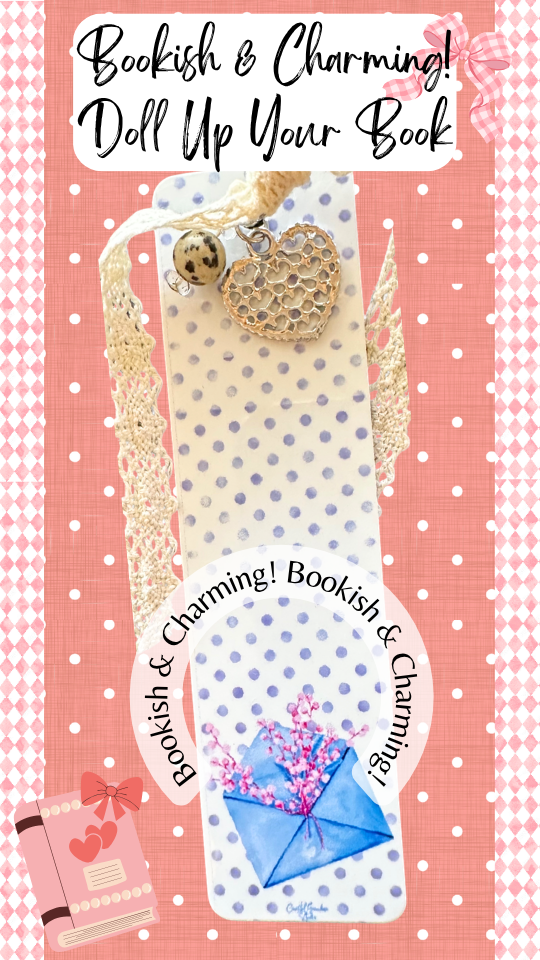 Letter Love Charm Bookmark – Cute Aesthetic Bookmark with Heart Charm, Lace Ribbon, Dalmation Jasper Bead, Gift for Book Lovers (1518-B)