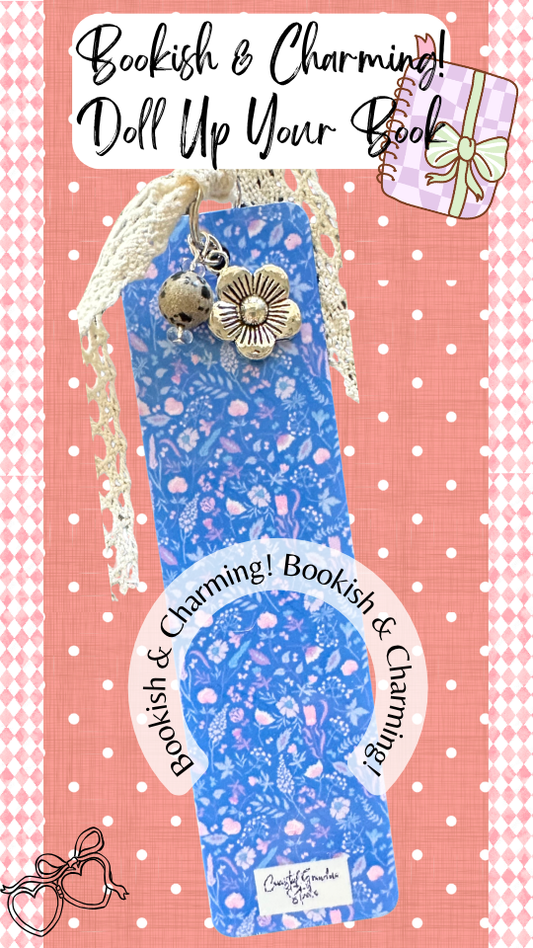 Fresh Wildflower Charm Bookmark – Cute Aesthetic Bookmark - with Lace Ribbon,Charm and Dalmation Jasper Bead Gift for Book Lovers (1521-B)