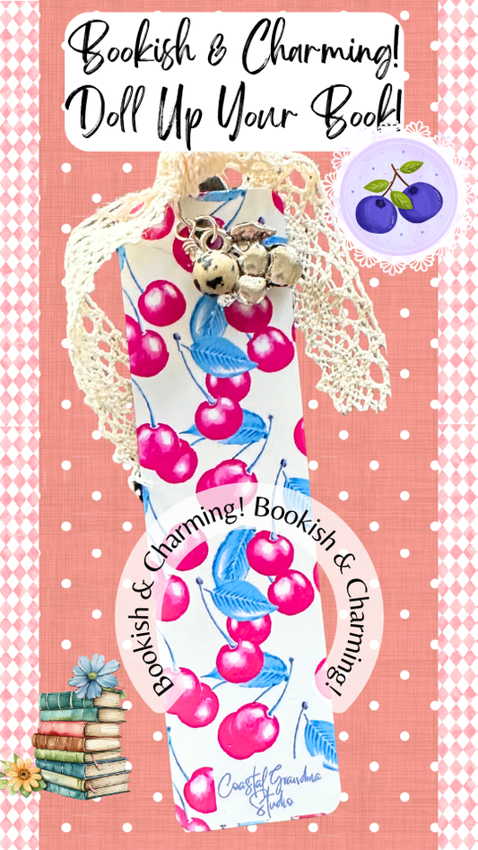 Cherry Charm Bookmark – Cute Aesthetic Bookmark with Lace Ribbon, Gift for Book Lovers (1105-B)
