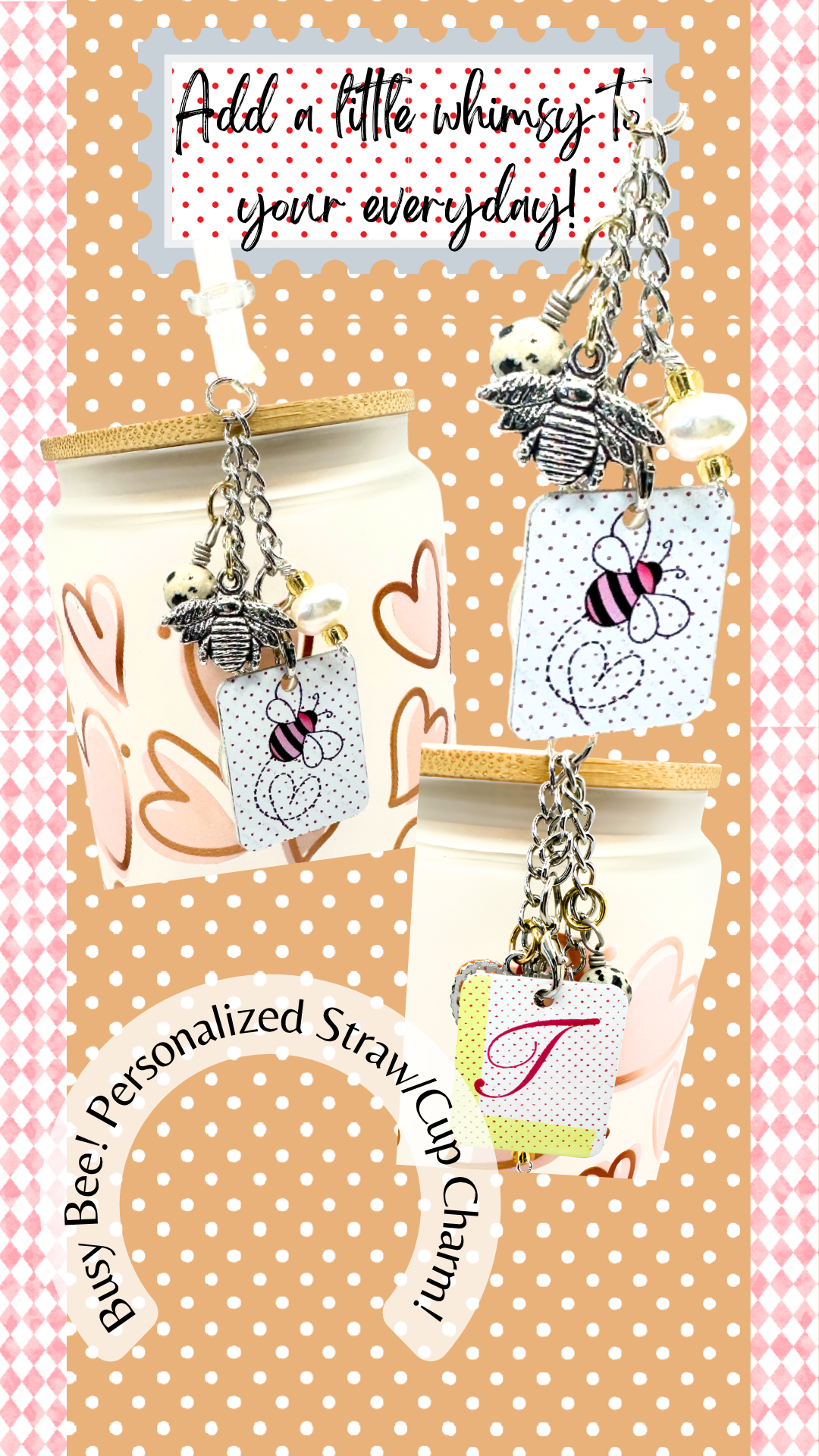 Busy Bee Personalized Straw/Cup Charm (1559-CC)