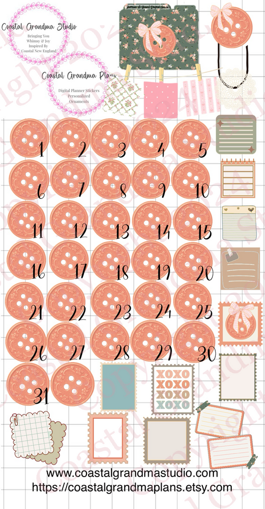 Buttons & Bows! GoodNotes Sticker Bundle – Digital Planner Stickers for iPad, Pre-Cropped Aesthetic Stickers Pack (9800-BU)