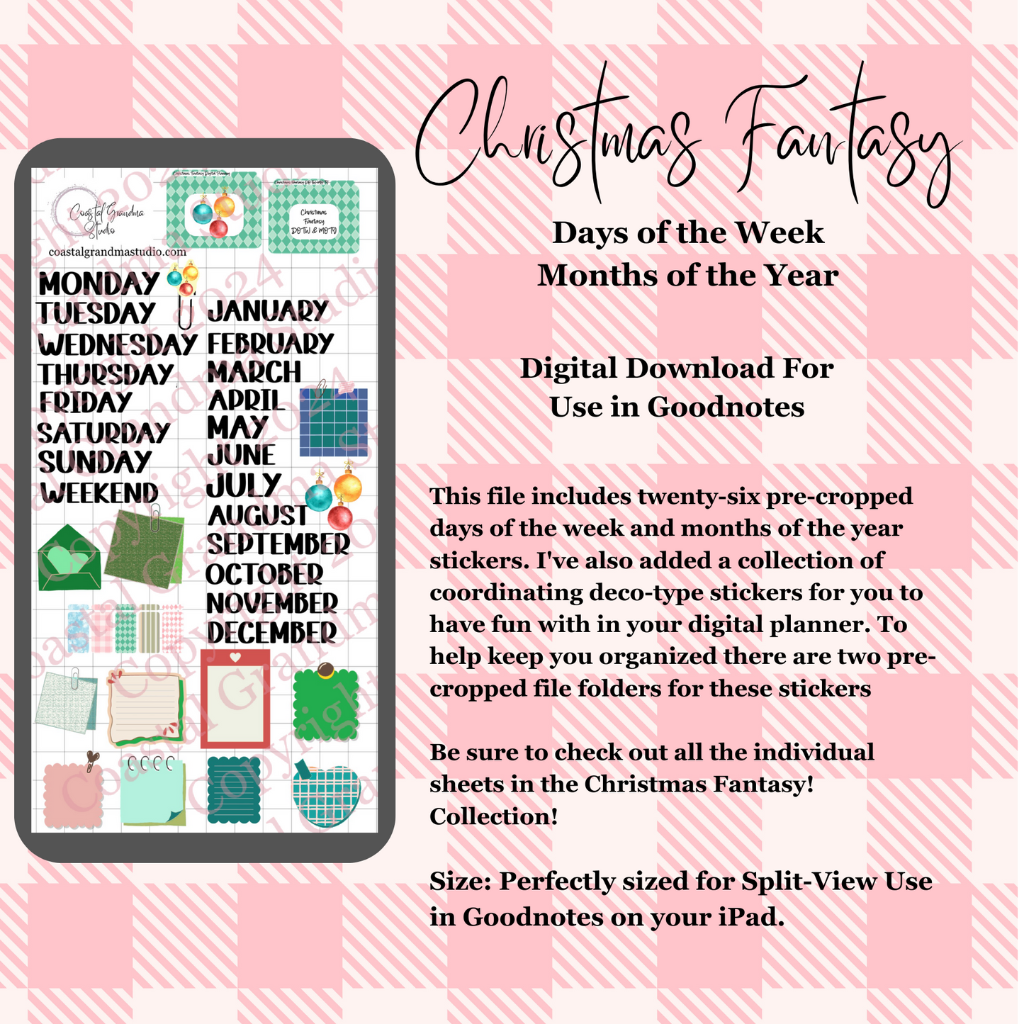 Christmas Fantasy! Days Of The Week/Months Of The Year Download Pre-Cropped Stickers For Goodnotes (5500-DM)