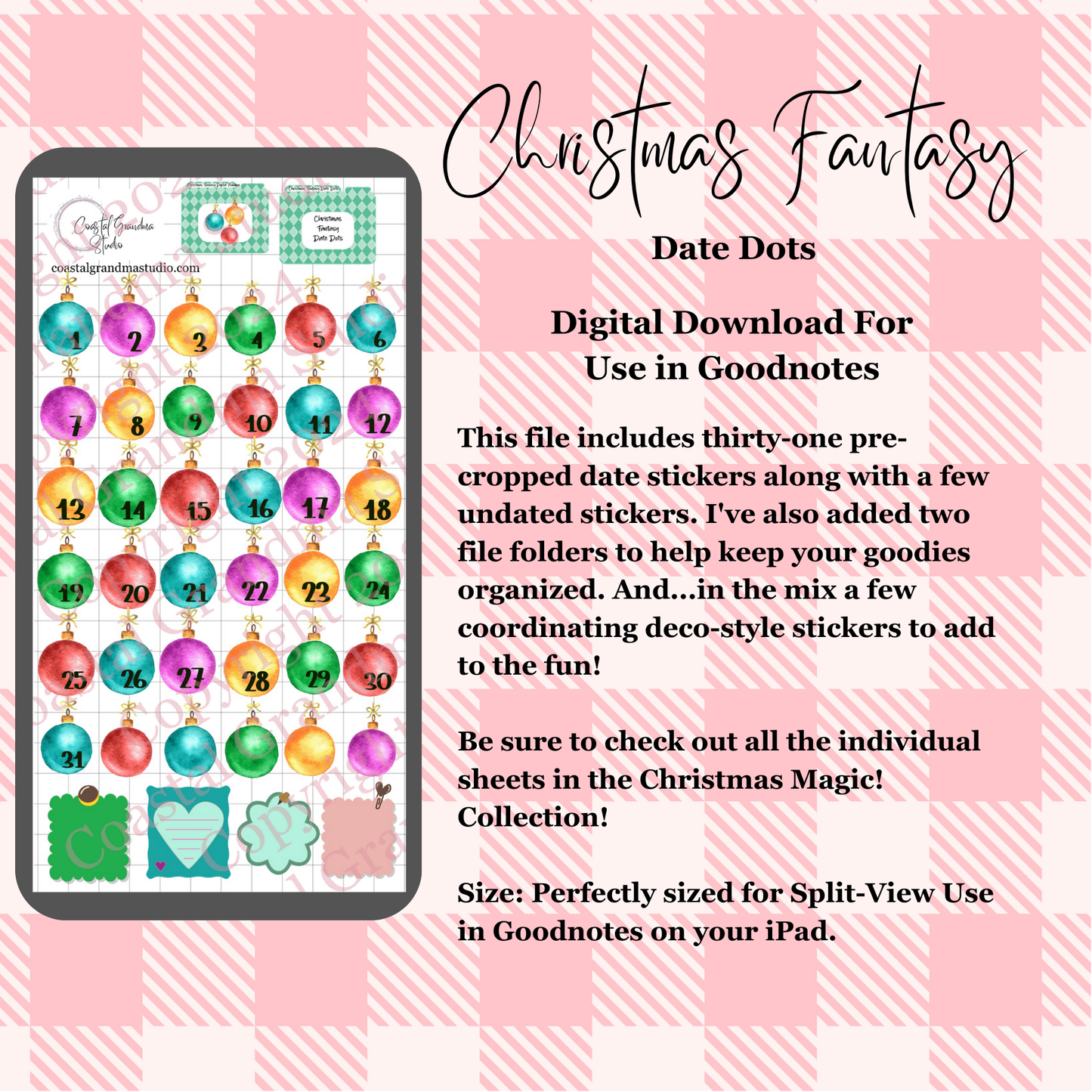 Christmas Fantasy! Date Dots Download Pre-Cropped Stickers For Goodnotes (5500-DD)