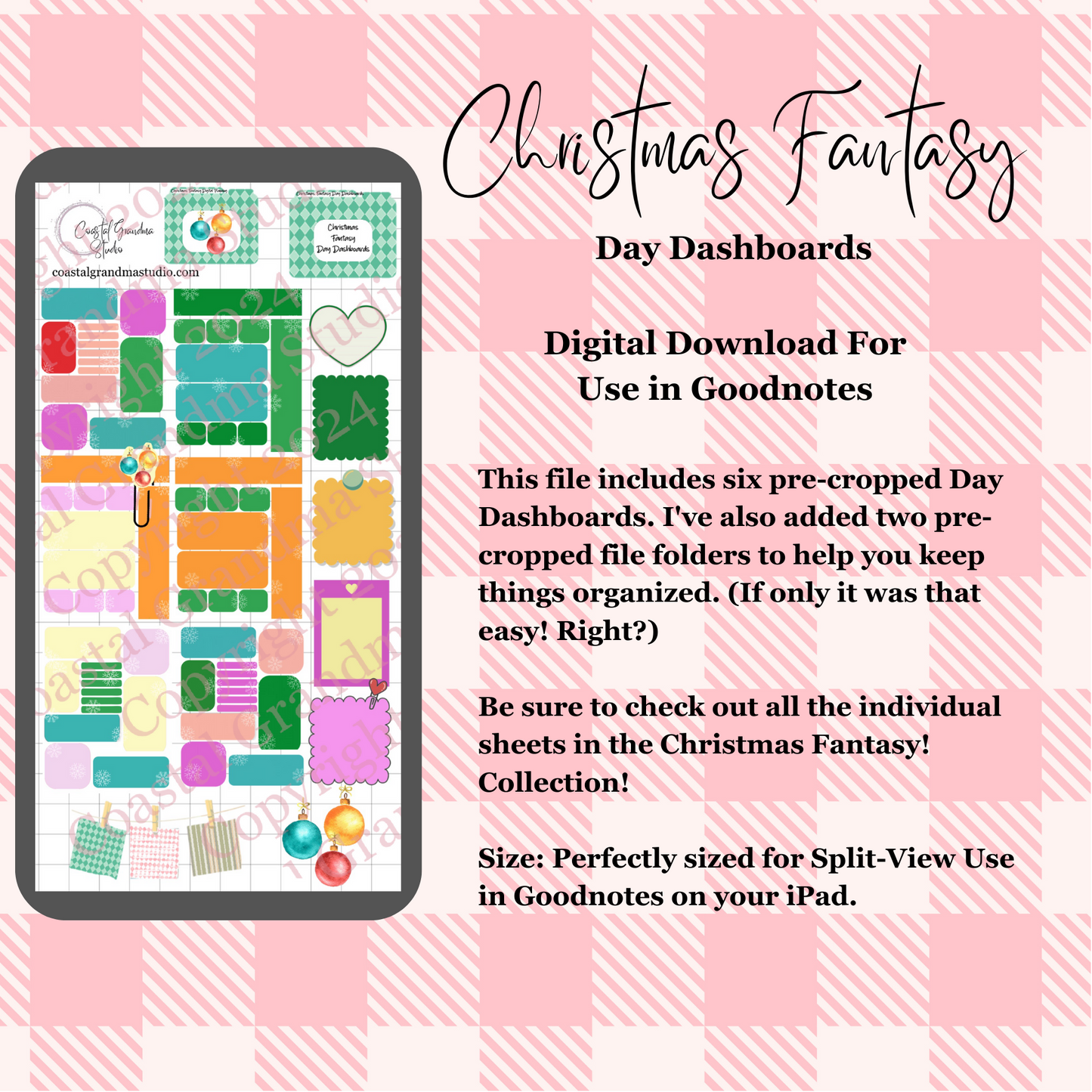 Christmas Fantasy!  Day Dashboards Download Pre-Cropped Stickers For Goodnotes (5500-DDA)