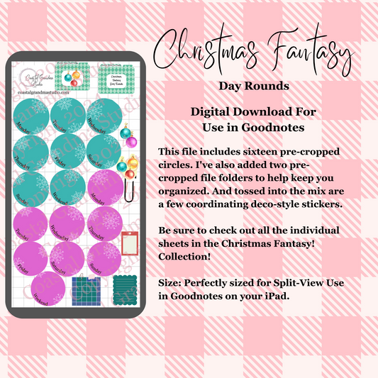 Christmas Fantasy! Day Rounds Download Pre-Cropped Stickers For Goodnotes (5500-DR)