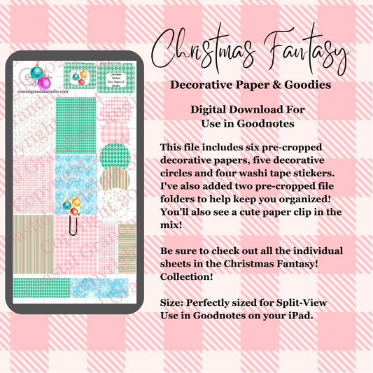 Christmas Fantasy!  Decorative Papers & Goodies Download Pre-Cropped Stickers For Goodnotes (5500-PG)