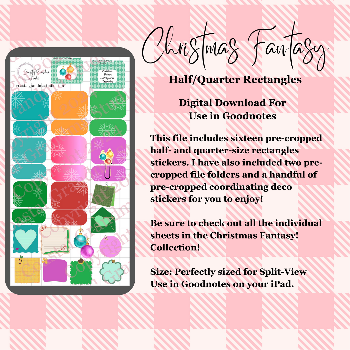 Christmas Fantasy! Half/Quarter Rectangles Download Pre-Cropped Stickers For Goodnotes (5500-HQ)