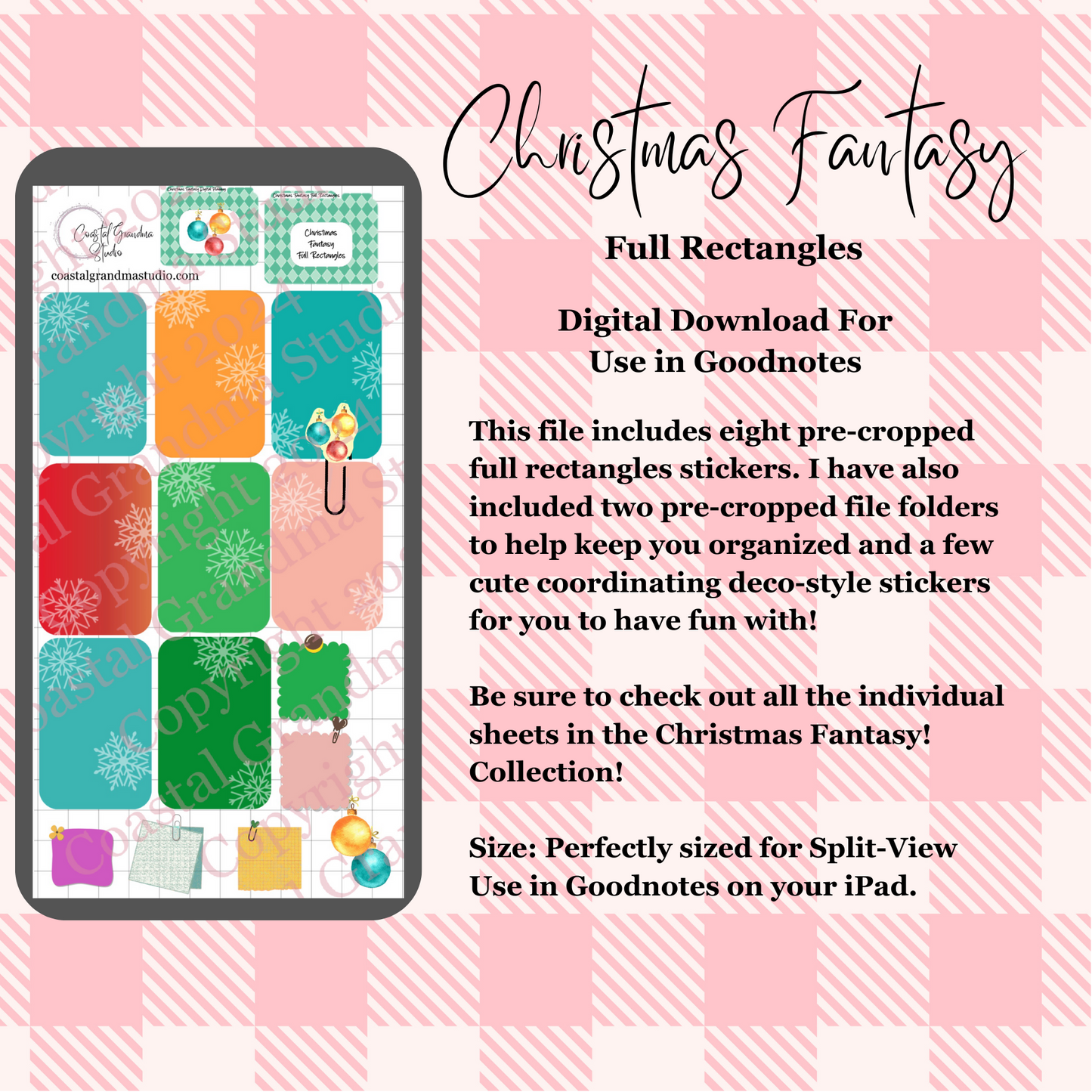 Christmas Fantasy! Full Rectangles Download Pre-Cropped Stickers For Goodnotes (5500-FR)