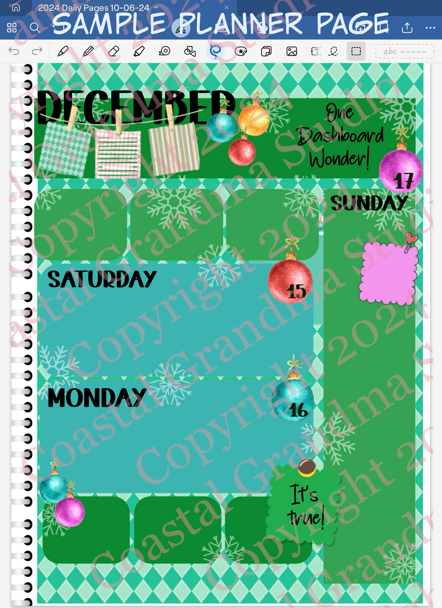 Christmas Fantasy! Date Dots Download Pre-Cropped Stickers For Goodnotes (5500-DD)