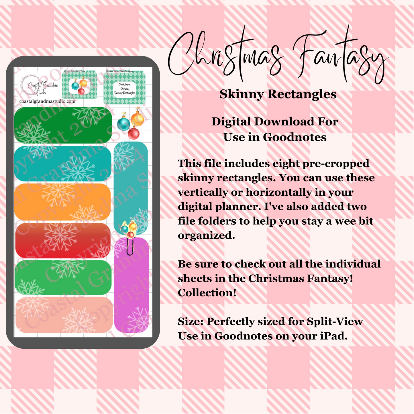 Christmas Fantasy!! Skinny Rectangles Download Pre-Cropped Stickers For Goodnotes (5500-SR)