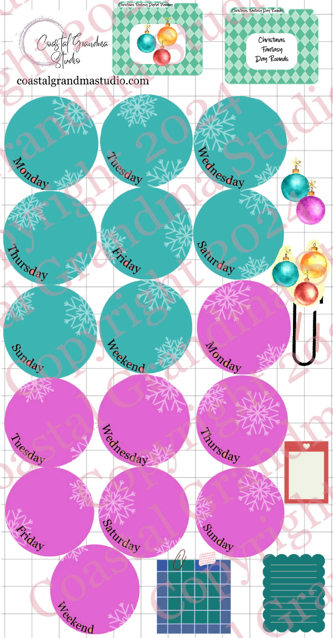 Christmas Fantasy! Day Rounds Download Pre-Cropped Stickers For Goodnotes (5500-DR)