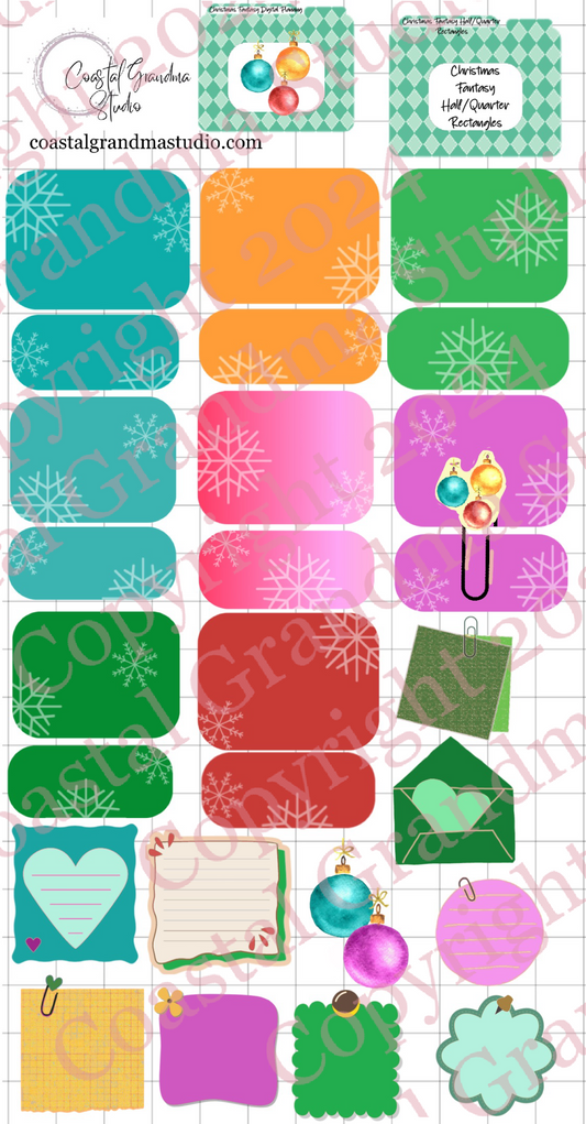 Christmas Fantasy! Half/Quarter Rectangles Download Pre-Cropped Stickers For Goodnotes (5500-HQ)