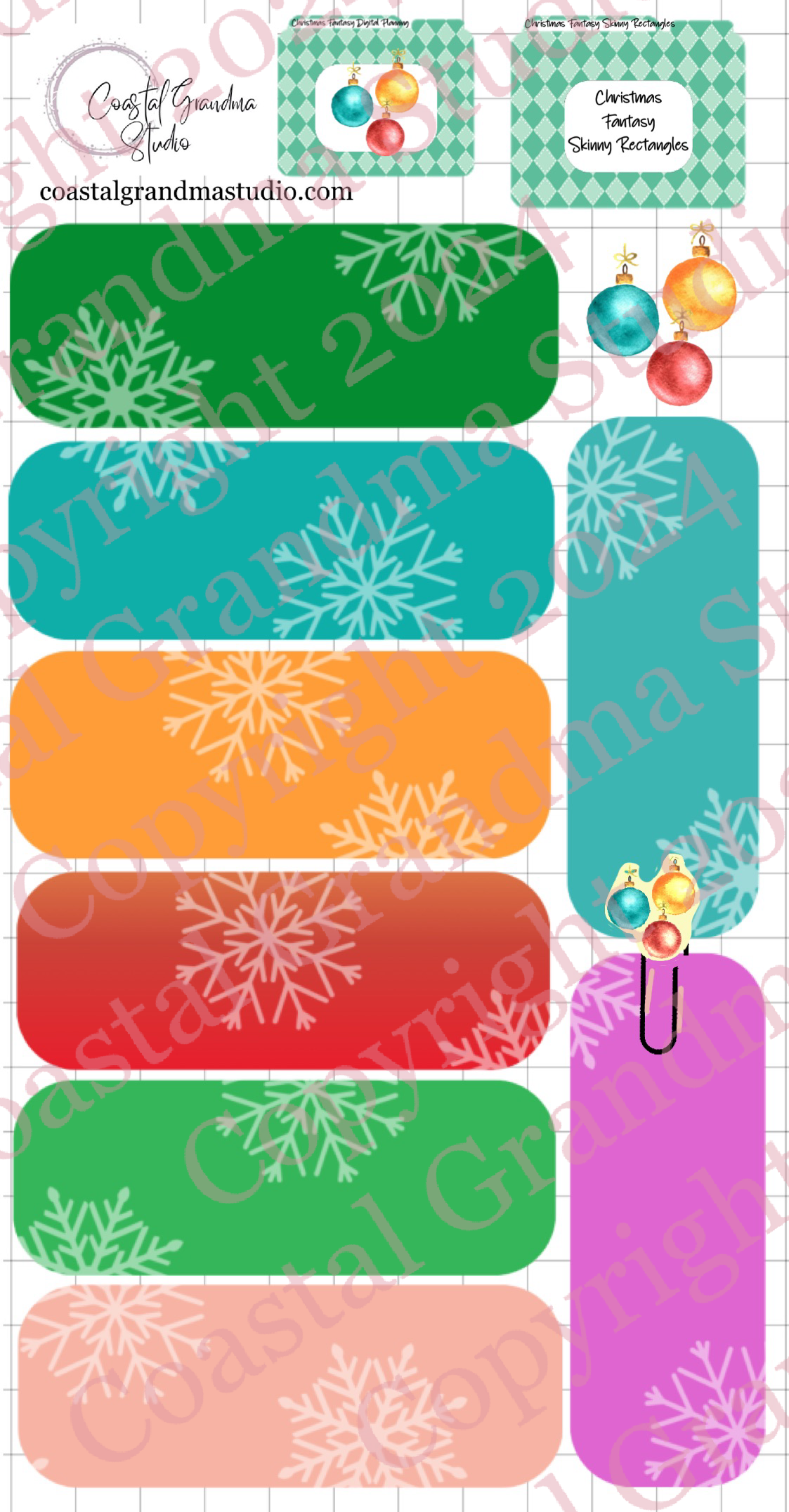 Christmas Fantasy!! Skinny Rectangles Download Pre-Cropped Stickers For Goodnotes (5500-SR)