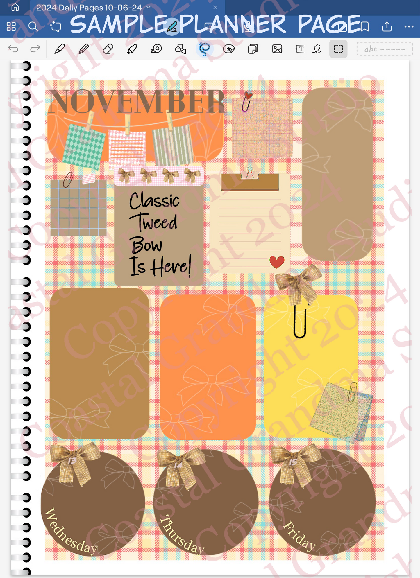 Classic Tweed Bow! Skinny Rectangles Digital Pre-Cropped Stickers For Goodnotes (5100-SR)