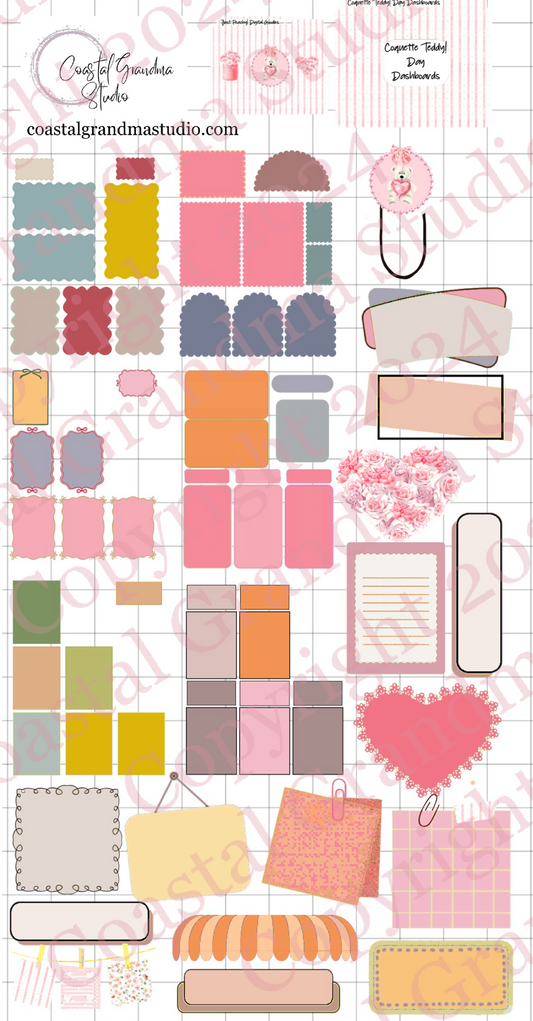 Coquette Teddy Love! Day Dashboards Digital Pre-Cropped Stickers For Goodnotes (7700-DDA) (Copy)