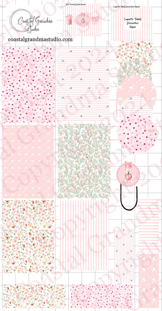 Coquette Teddy Love! Decorative Papers & Goodies Digital Pre-Cropped Stickers For Goodnotes (7700-PG) (Copy)