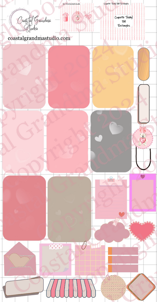 Coquette Teddy Love! Full Rectangles Digital Pre-Cropped Stickers For Goodnotes (7700-FR) (Copy)