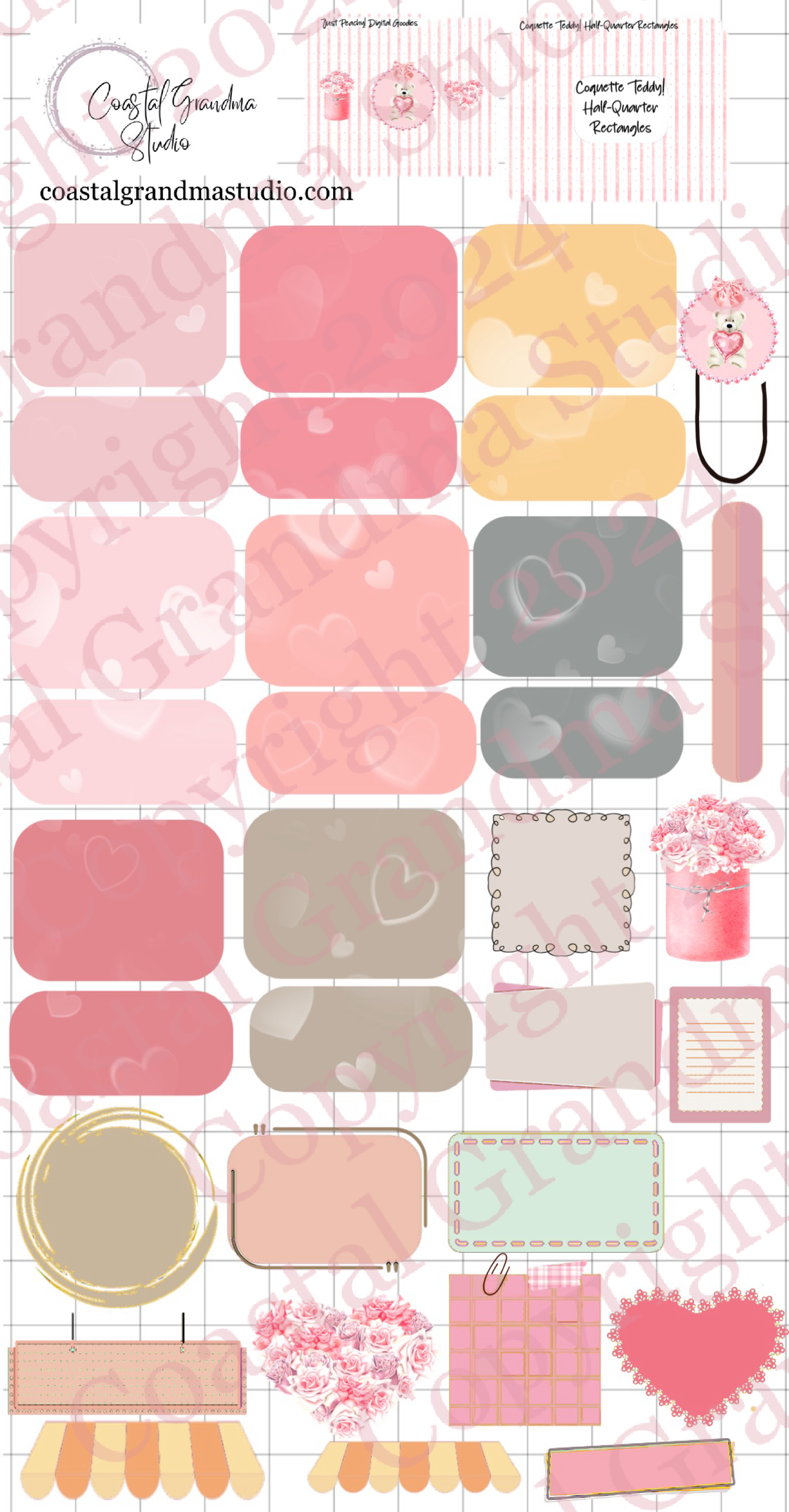 Coquette Teddy Love! Half/Quarter Rectangles Digital Pre-Cropped Stickers For Goodnotes (7700-HQ) (Copy)