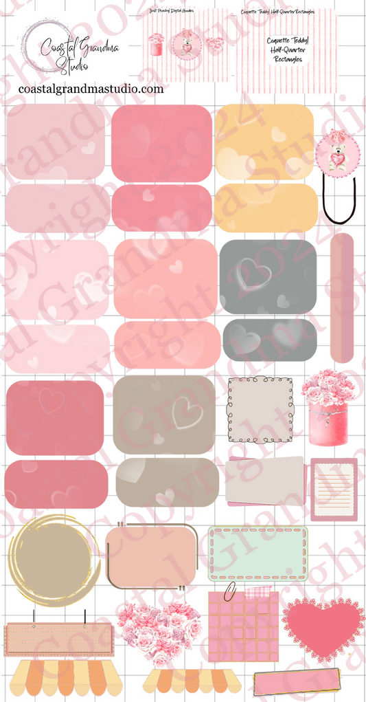Coquette Teddy Love! Half/Quarter Rectangles Digital Pre-Cropped Stickers For Goodnotes (7700-HQ) (Copy)