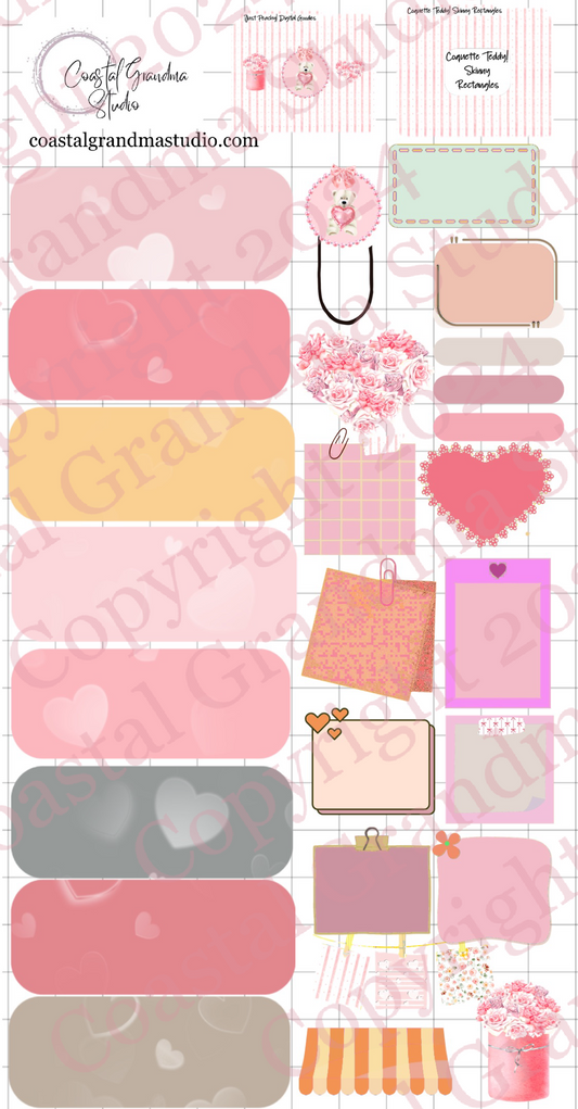 Coquette Teddy Love! Skinny Rectangles Digital Pre-Cropped Stickers For Goodnotes (7700-SR) (Copy)