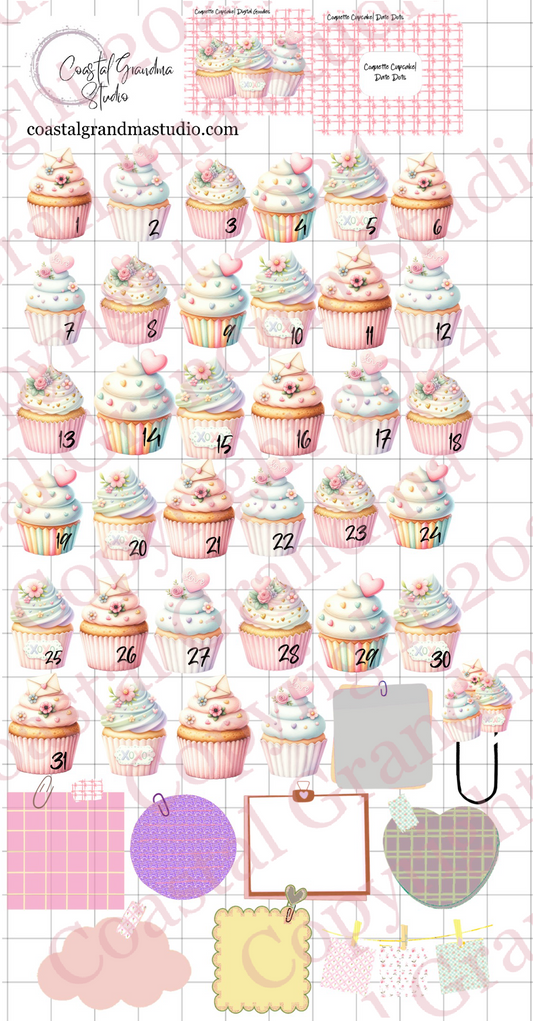 Coquette Cupcake! Date Dots Digital Pre-Cropped Stickers For Goodnotes (6800-DD)