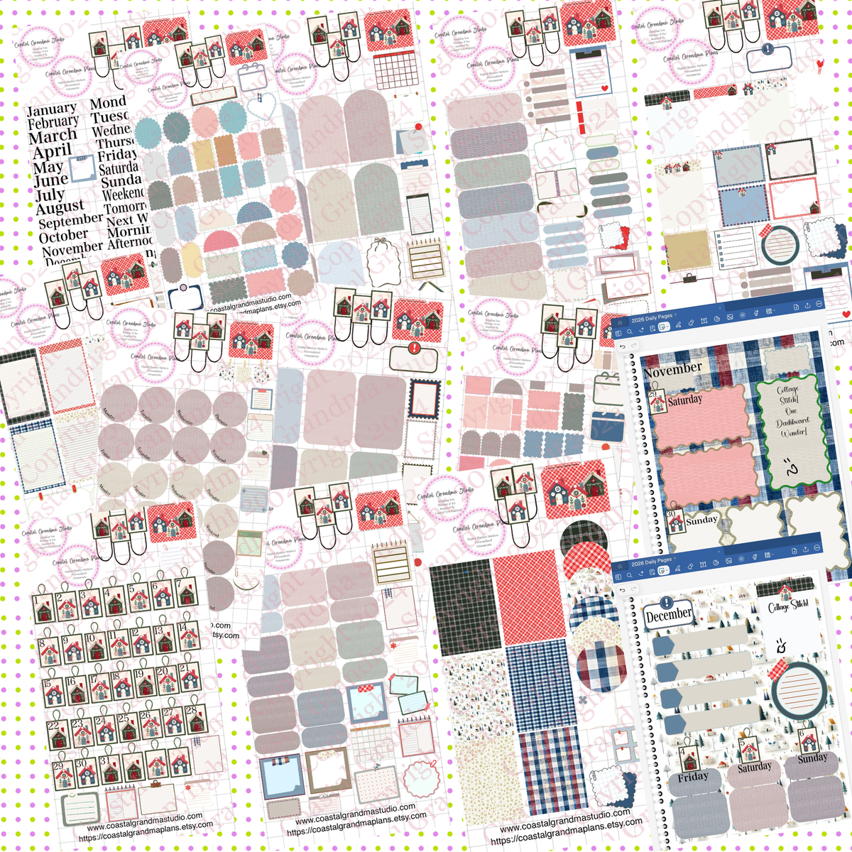 Cottage Stitch! GoodNotes Sticker Bundle – Digital Planner Stickers for iPad, Pre-Cropped Aesthetic Stickers Pack (13000-BU)
