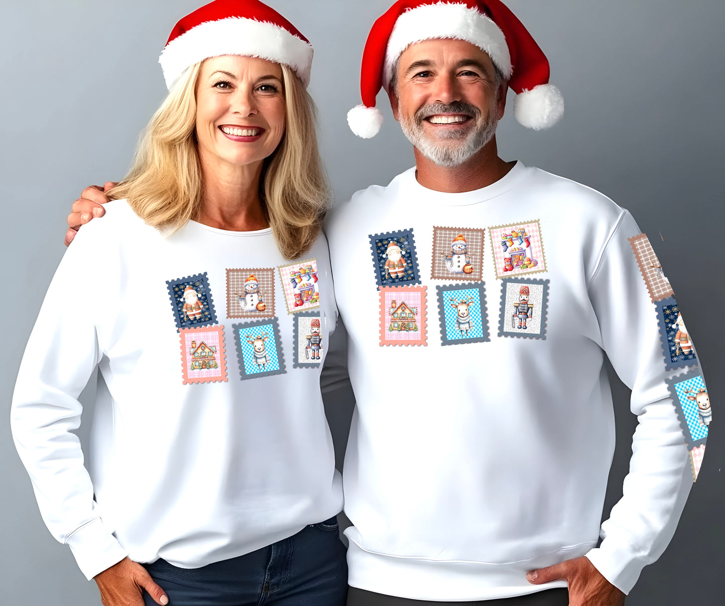 Cozy Christmas! Crewneck Sweatshirt, Cute Holiday Gift, Unisex, Cozy Casual Wear, Scrapbook Style, Postage Stamp (HC-1009)