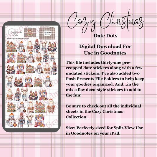 Cozy Christmas! Date Dots Download Pre-Cropped Stickers For Goodnotes (5600-DD)